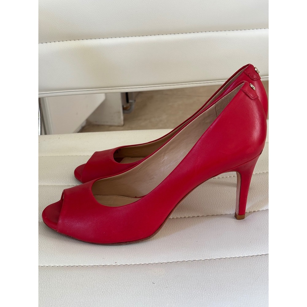 Antonio Melani‎ Red Leather Peep Toe Pumps Stiletto Heels Womens 9M